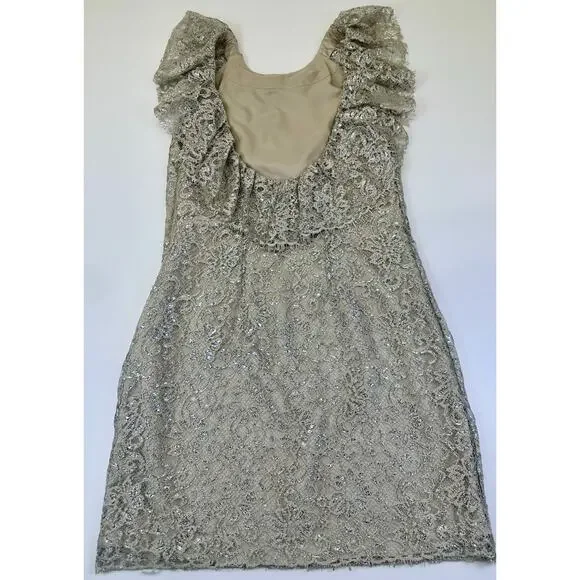 Free People Beige & Silver Lace Mini Dress Size Small - Picture 8 of 12